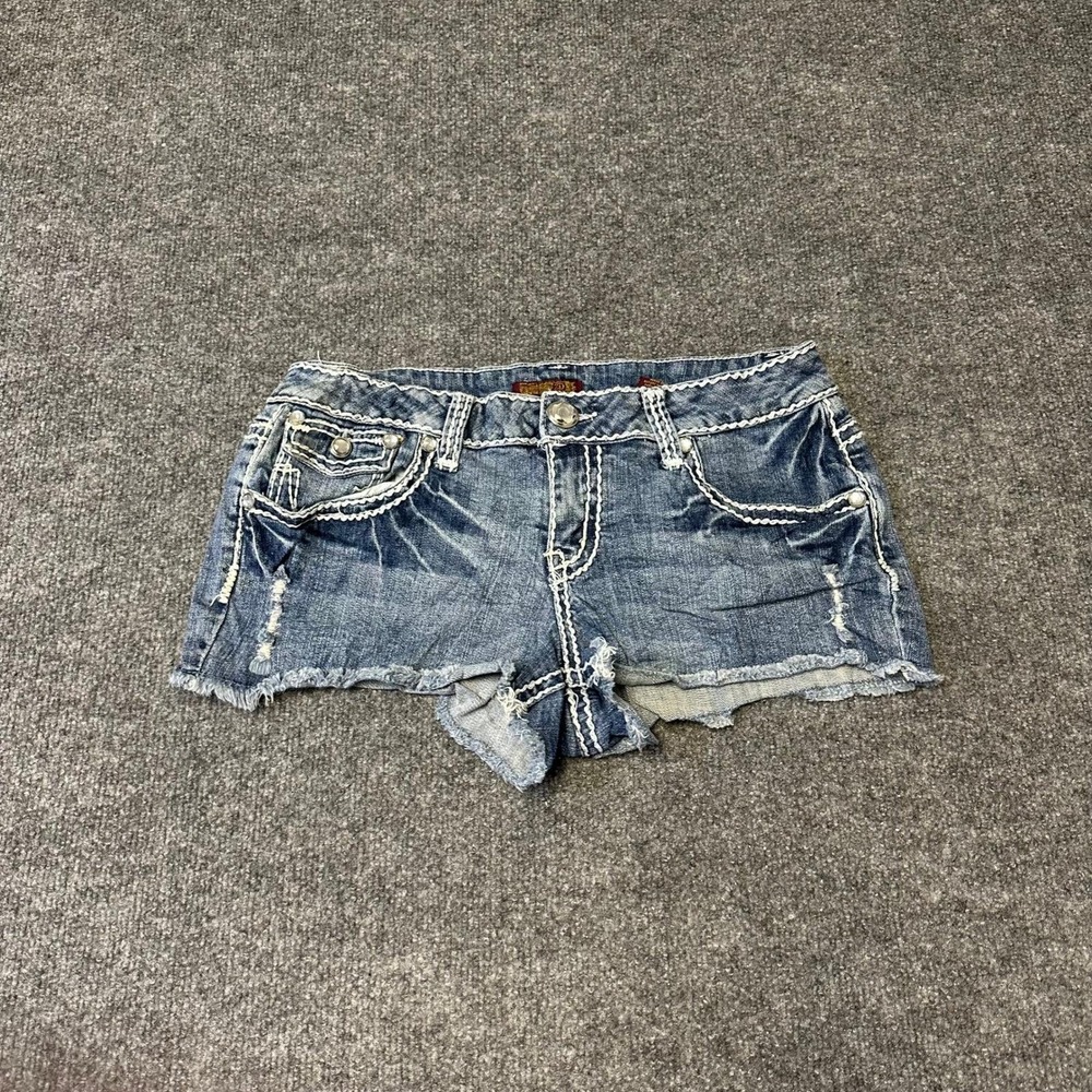 Z.D. Shorts Womens Size 11 Blue Denim Rhinestone Contrast Stitch Distressed Y2K